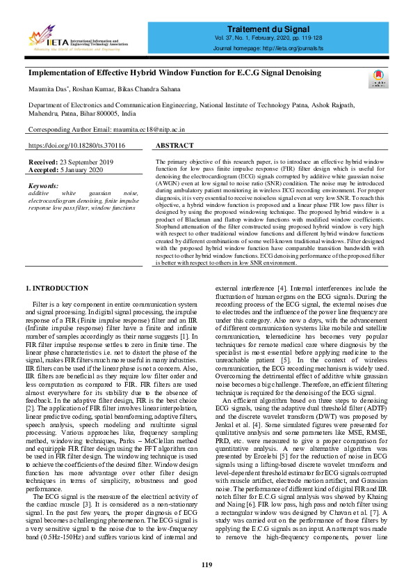 (PDF) Implementation of Effective Hybrid Window Function for E.C.G ...