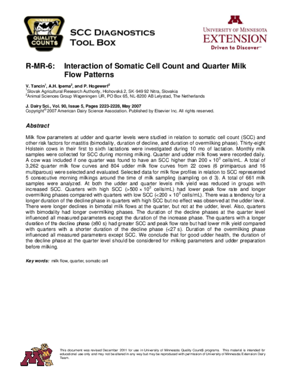 (PDF) Interaction of Somatic Cell Count and Quarter Milk Flow Patterns