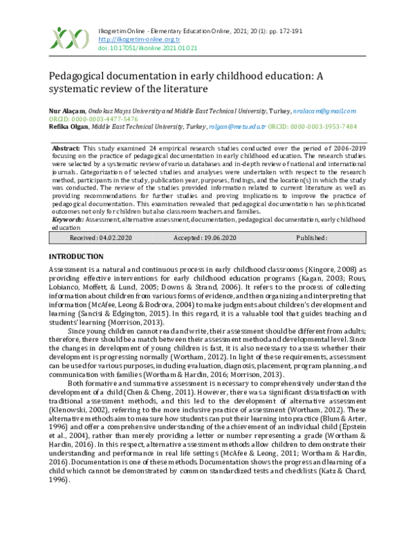 (PDF) Pedagogical documentation in early childhood education A