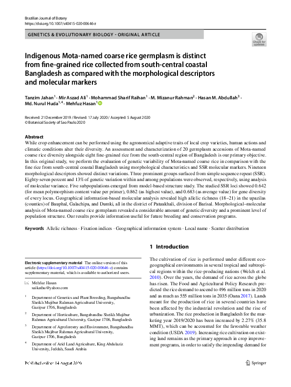 (PDF) Indigenous Mota-named coarse rice germplasm is distinct from fine ...