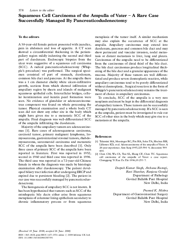 (PDF) Squamous Cell Carcinoma of the Ampulla of Vater - A Rare Case ...