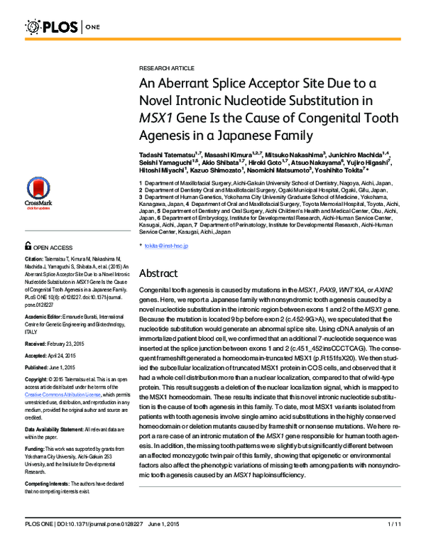 (PDF) An Aberrant Splice Acceptor Site Due to a Novel Intronic ...