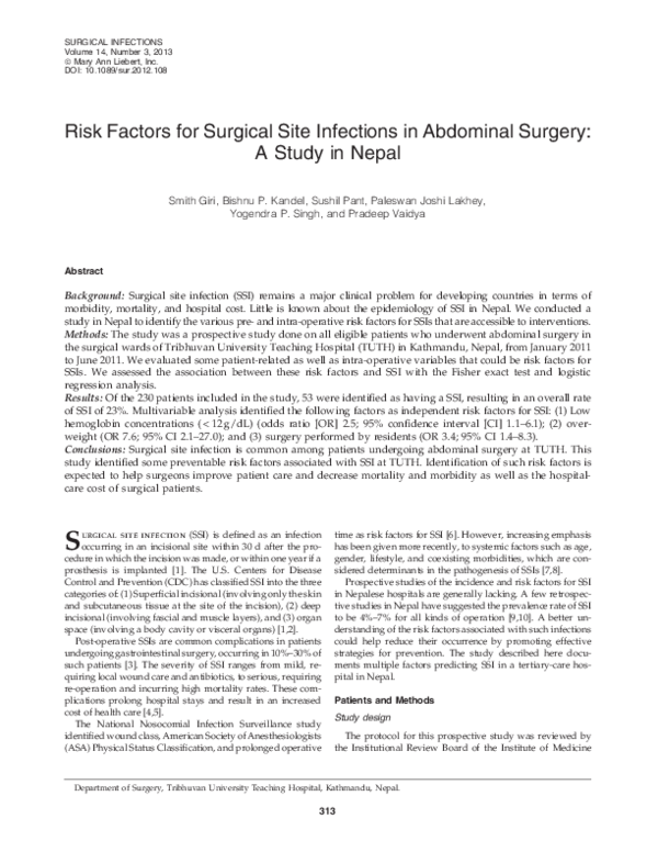 (PDF) Risk Factors for Surgical Site Infections in Abdominal Surgery: A ...