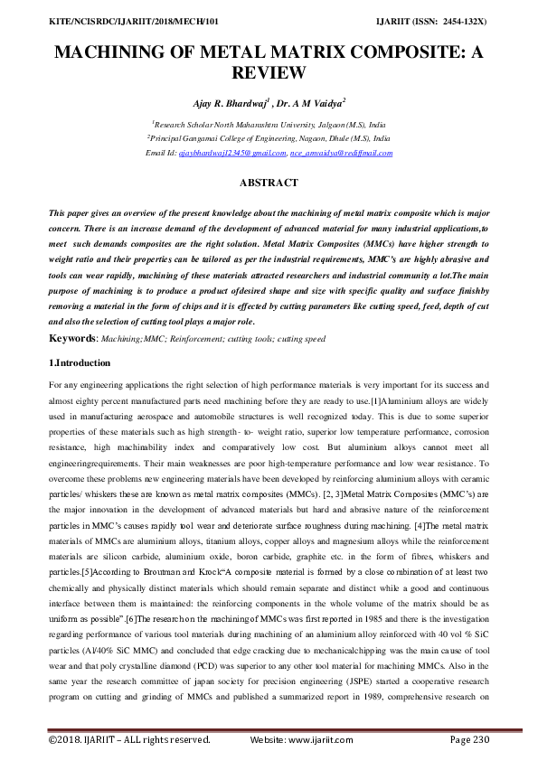 (PDF) MACHINING OF METAL MATRIX COMPOSITE: A REVIEW