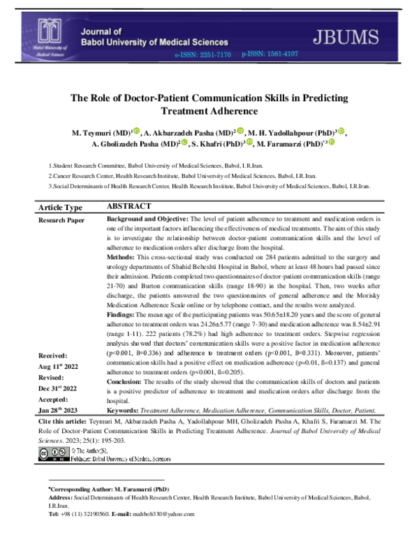 (PDF) The Role of Doctor-Patient Communication Skills in Predicting ...