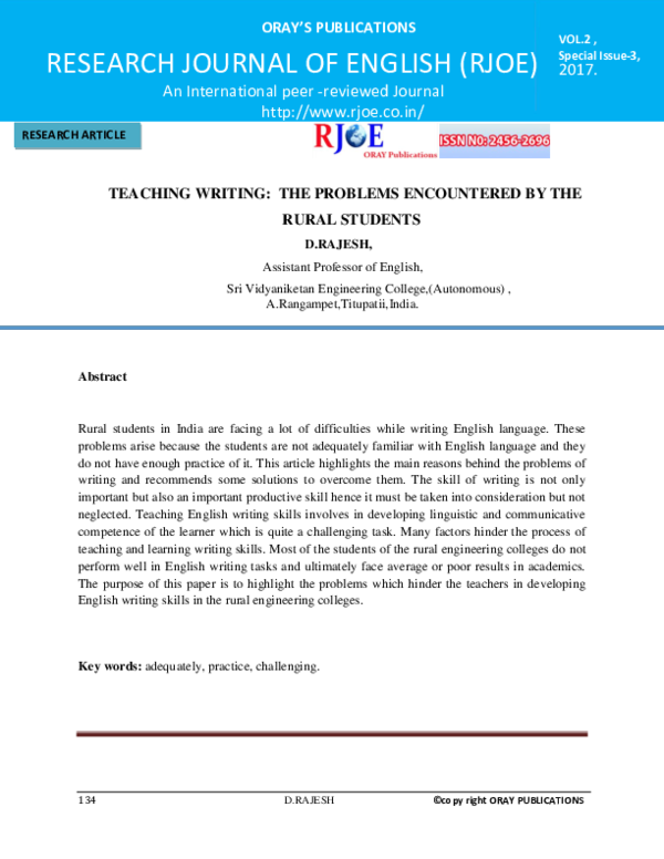 (PDF) TEACHING WRITING THE PROBLEMS ENCOUNTERED BY THE RURAL STUDENTS