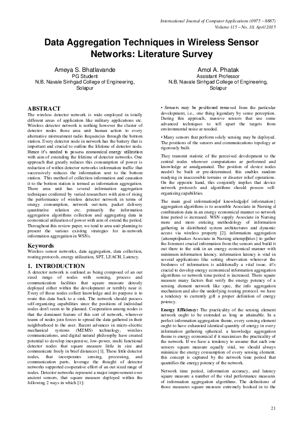 (PDF) Data Aggregation Techniques in Wireless Sensor Network: Survey