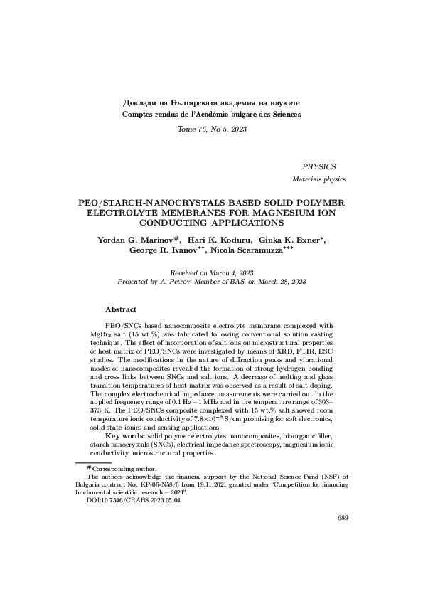 (PDF) PEO/Starch-Nanocrystals Based Solid Polymer Electrolyte Membranes ...