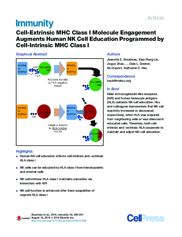(PDF) Cell-Extrinsic MHC Class I Molecule Engagement Augments Human NK ...