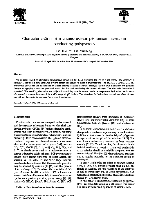 (PDF) Characterization of a chemoresistor pH sensor based on conducting ...