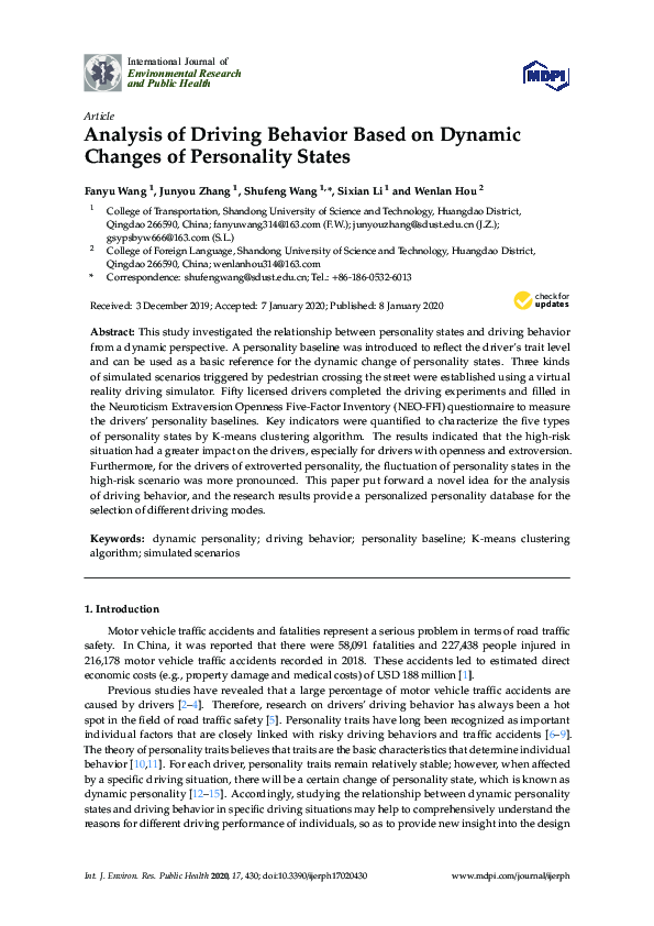(PDF) Analysis of Driving Behavior Based on Dynamic Changes of ...
