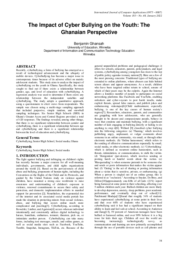 (PDF) The Impact of Cyber Bullying on the Youth: The Ghanaian Perspective