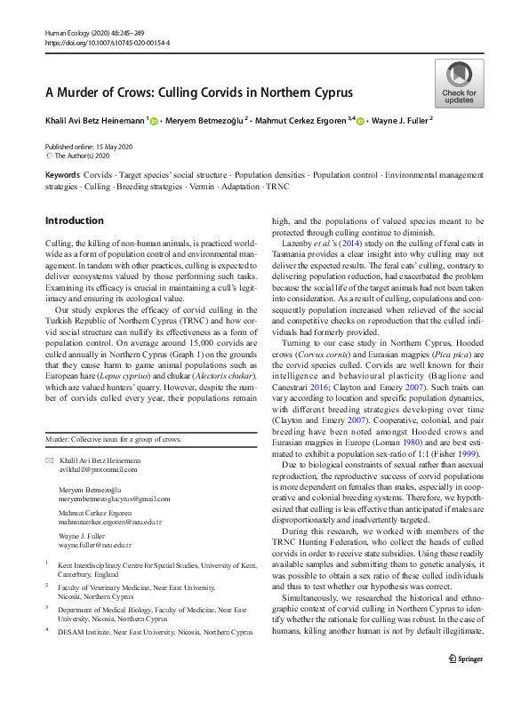 (PDF) A Murder of Crows: Culling Corvids in Northern Cyprus