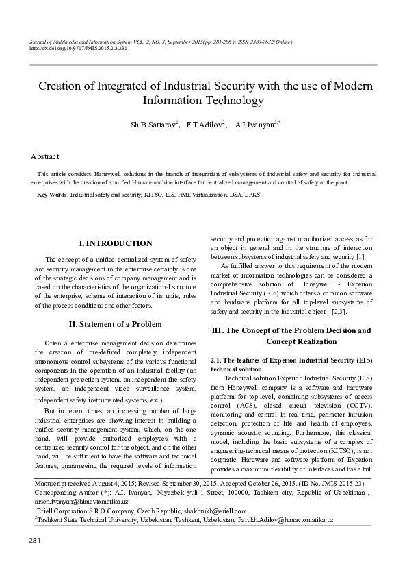 (PDF) Creation of Integrated of Industrial Security with the use of ...