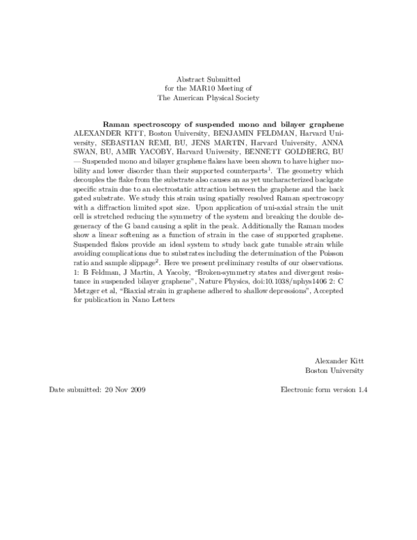 (PDF) Raman spectroscopy of suspended mono and bilayer graphene