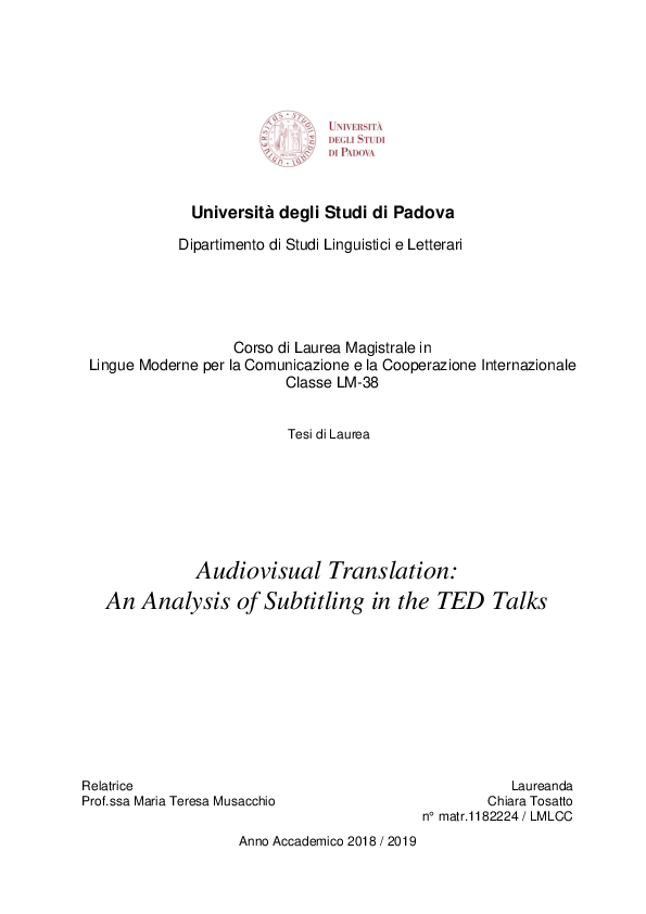 (PDF) Audiovisual Translation: An Analysis of Subtitling in the TED Talks