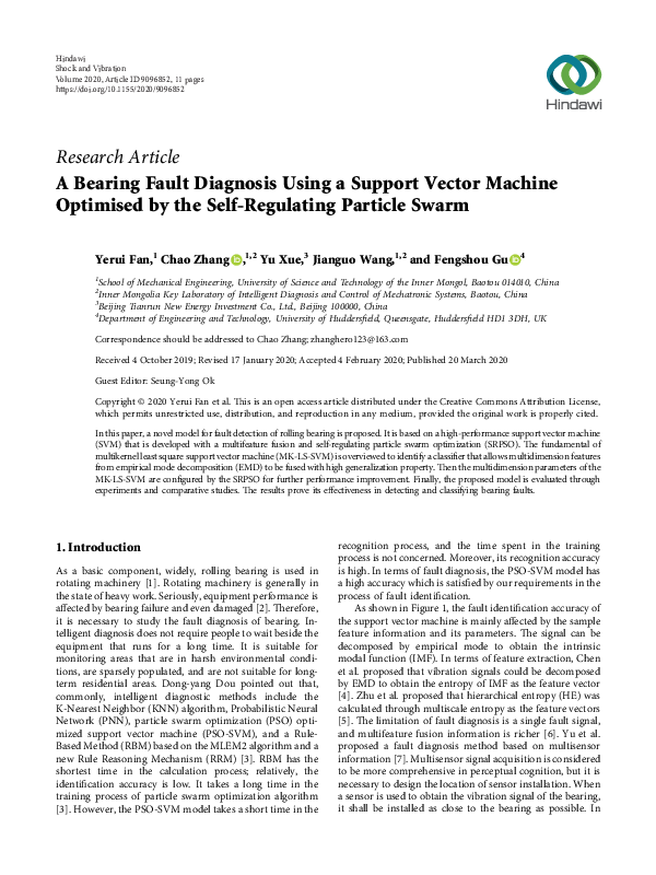 (PDF) A Bearing Fault Diagnosis Using a Support Vector Machine ...