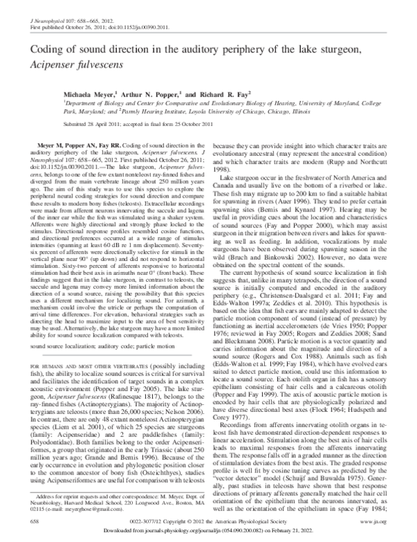 (PDF) Coding of sound direction in the auditory periphery of the lake ...