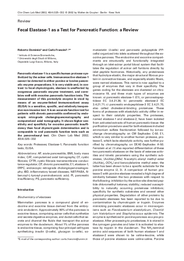 (PDF) Fecal Elastase1 as a Test for Pancreatic Function a Review