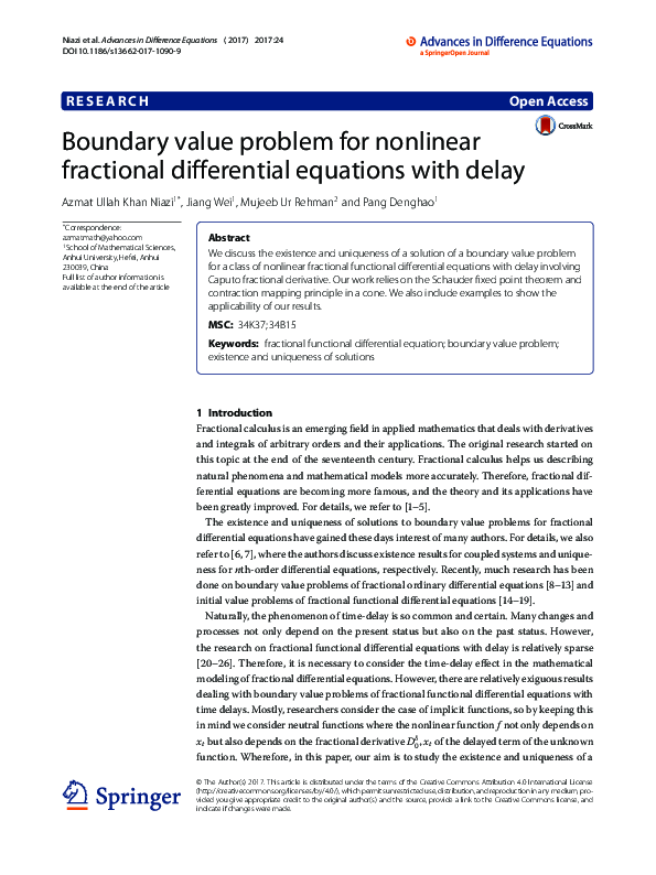 (PDF) Boundary value problem for nonlinear fractional differential ...