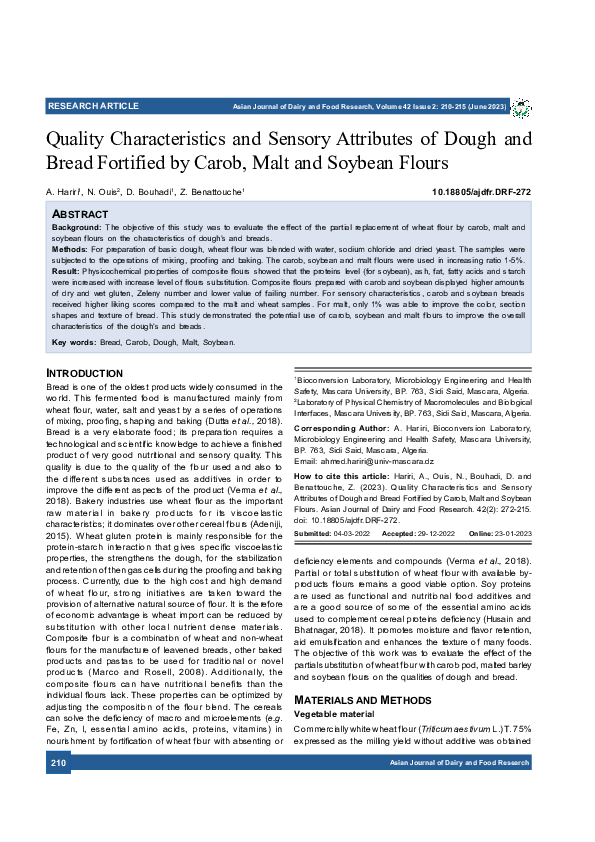 (PDF) Quality Characteristics and Sensory Attributes of Dough and Bread ...