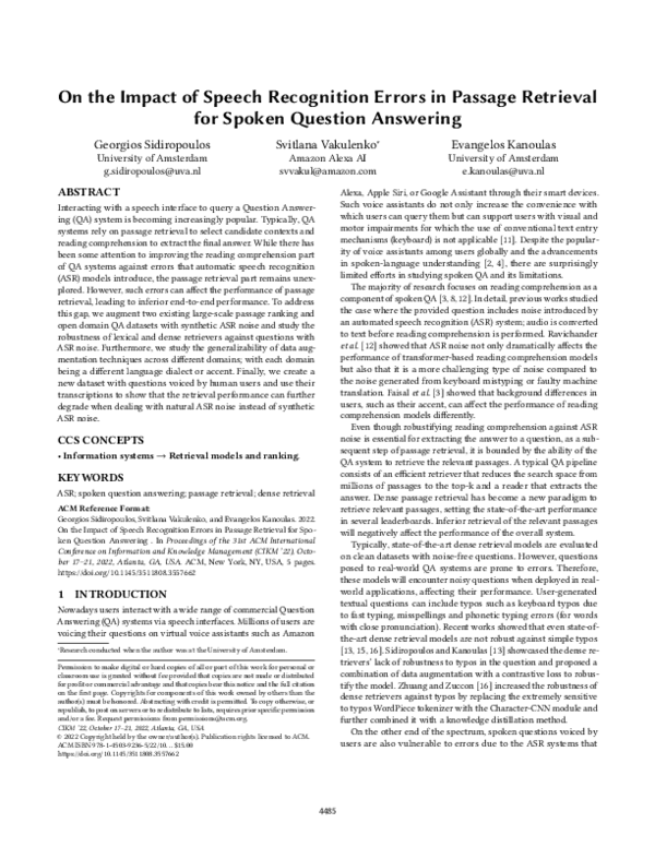 (PDF) On the Impact of Speech Recognition Errors in Passage Retrieval ...