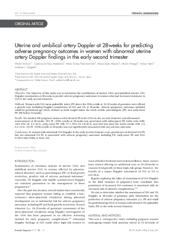 (PDF) Uterine and umbilical artery Doppler at 28 weeks for predicting ...