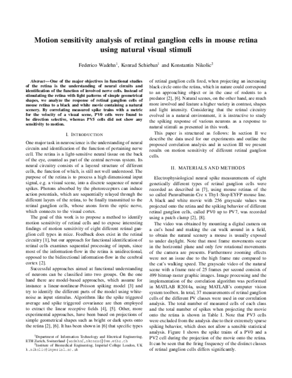(PDF) Motion sensitivity analysis of retinal ganglion cells in mouse ...