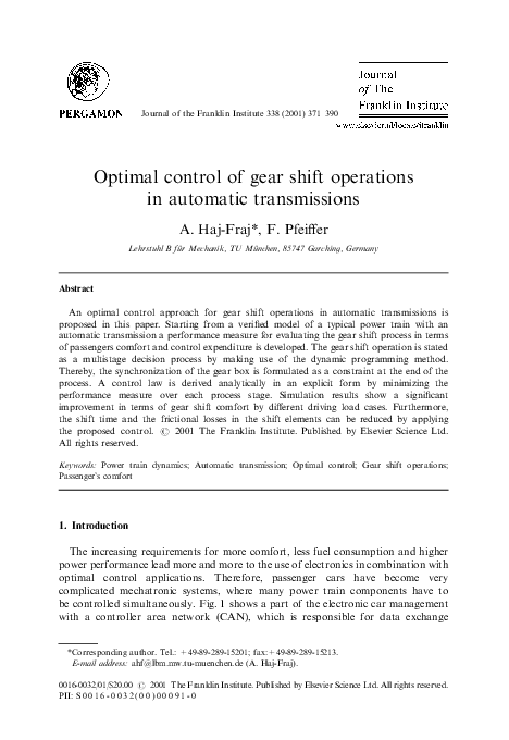 (PDF) Optimal control of gear shift operations in automatic transmissions