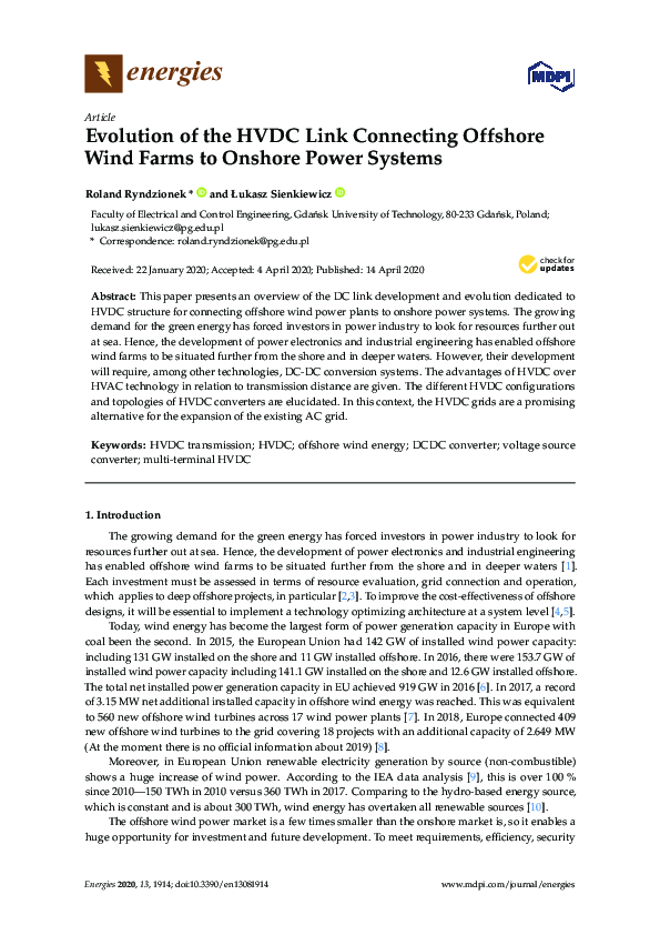 (PDF) Evolution of the HVDC Link Connecting Offshore Wind Farms to ...