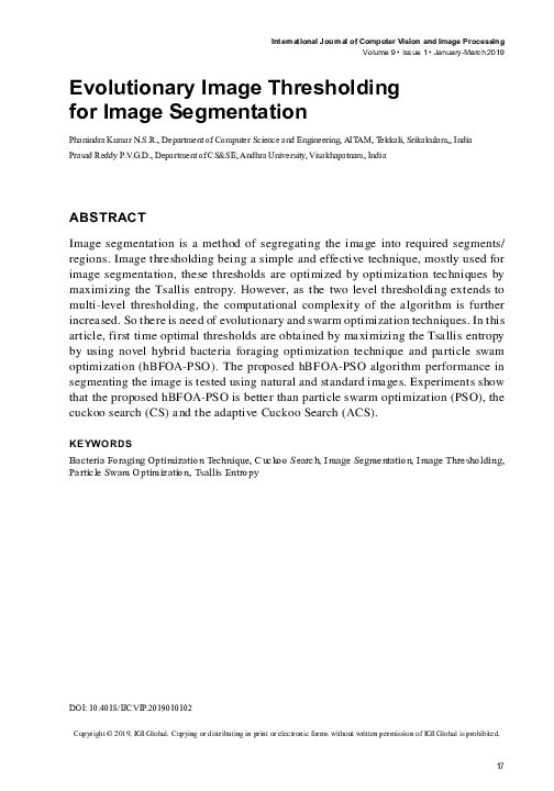 (PDF) Evolutionary Image Thresholding for Image Segmentation