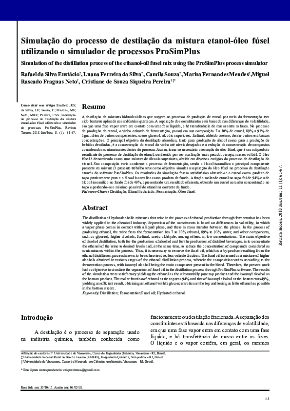 (PDF) Simulação Do Processo De Destilação Da Mistura Etanol+Óleo Fusel ...