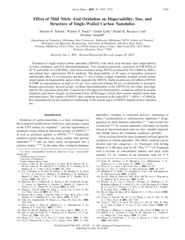 (PDF) Effect of Mild Nitric Acid Oxidation on Dispersability, Size, and ...