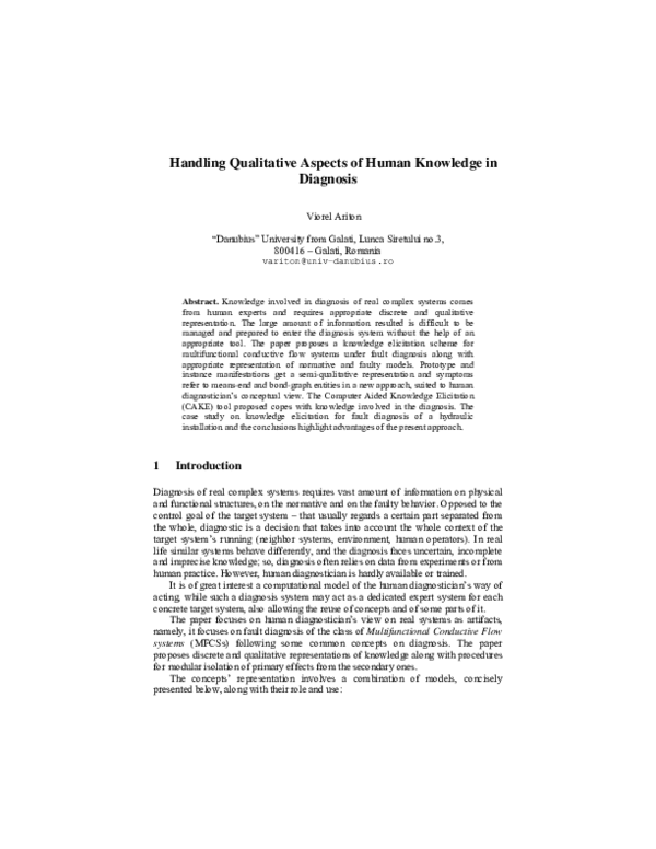 (PDF) Handling Qualitative Aspects of Human Knowledge in Diagnosis