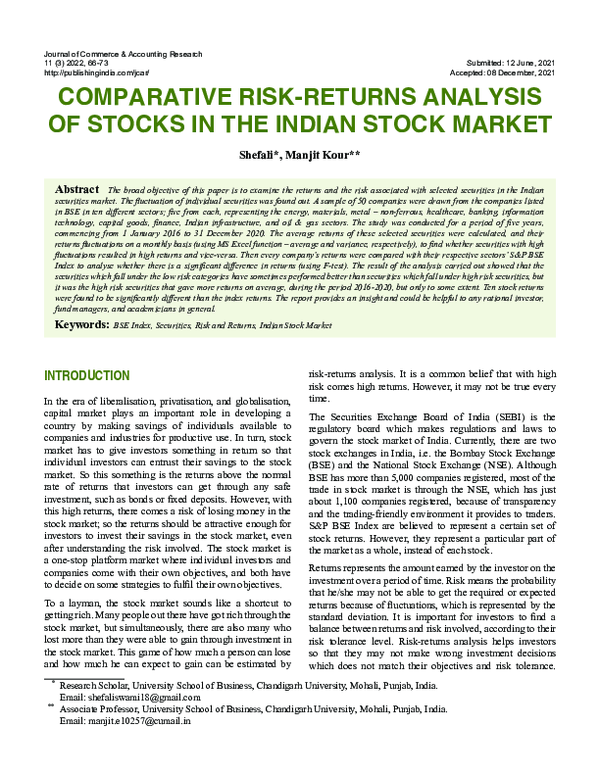 (PDF) Comparative Risk-Returns Analysis of Stocks in the Indian Stock ...