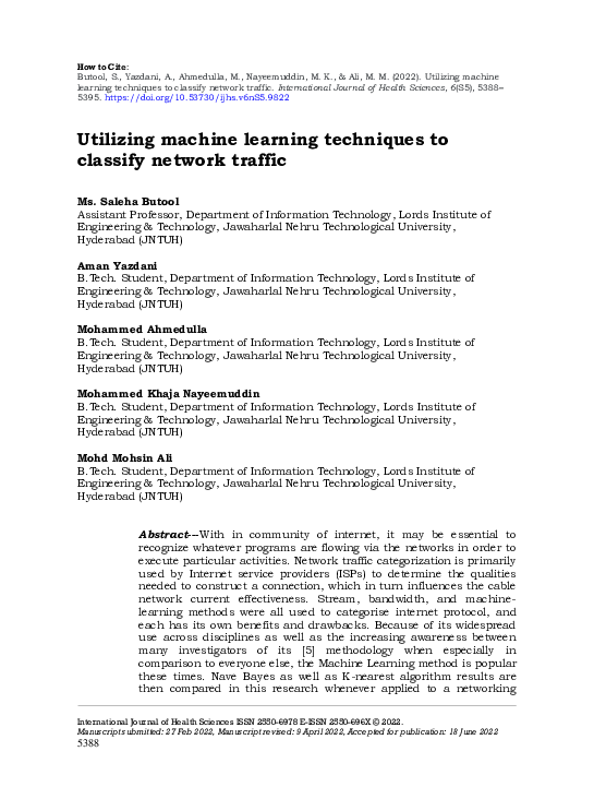 (PDF) Utilizing machine learning techniques to classify network traffic