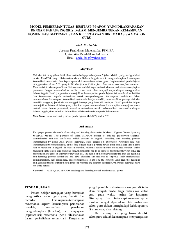 (PDF) Model Pemberian Tugas Resitasi (M-Apos) Yang Dilaksanakan Dengan ...