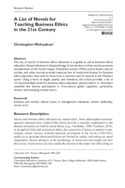 (PDF) A List of Novels for Teaching Business Ethics in the 21st Century