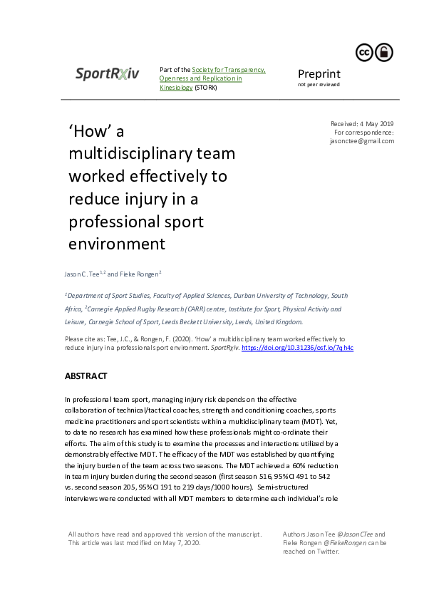 (PDF) ‘How’ a multidisciplinary team worked effectively to reduce ...