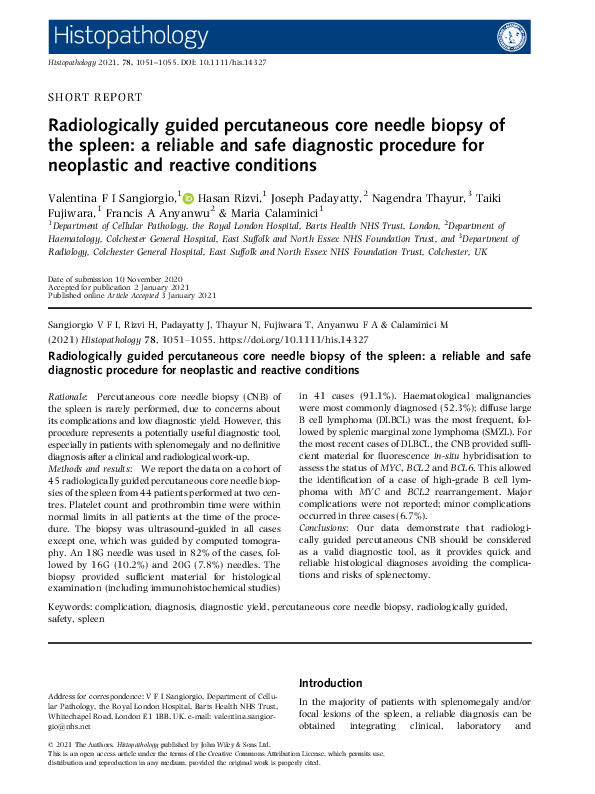 (PDF) Radiologically guided percutaneous core needle biopsy of the ...