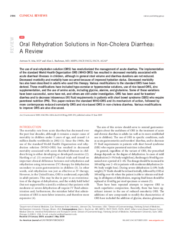 (PDF) Oral Rehydration Solutions in NonCholera Diarrhea A Review