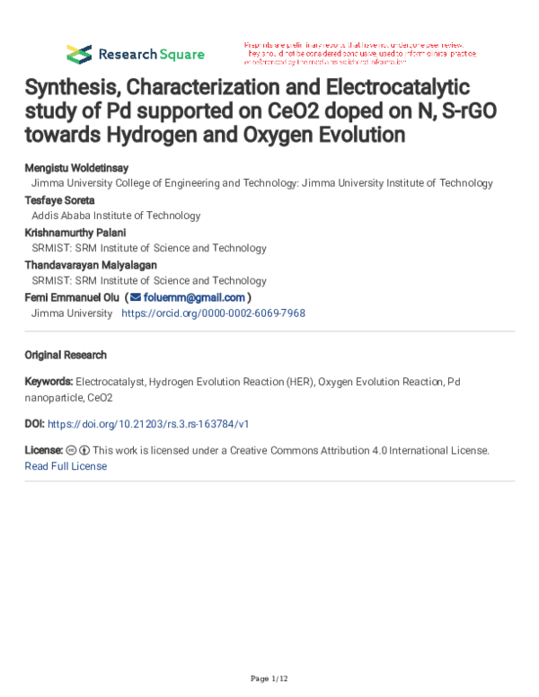 (PDF) Synthesis, Characterization and Electrocatalytic study of Pd ...