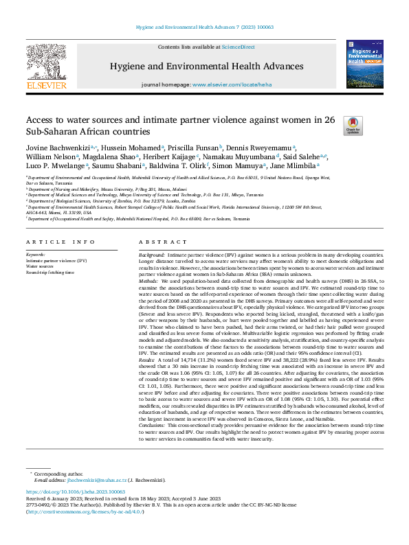 (PDF) Access to water sources and intimate partner violence against ...