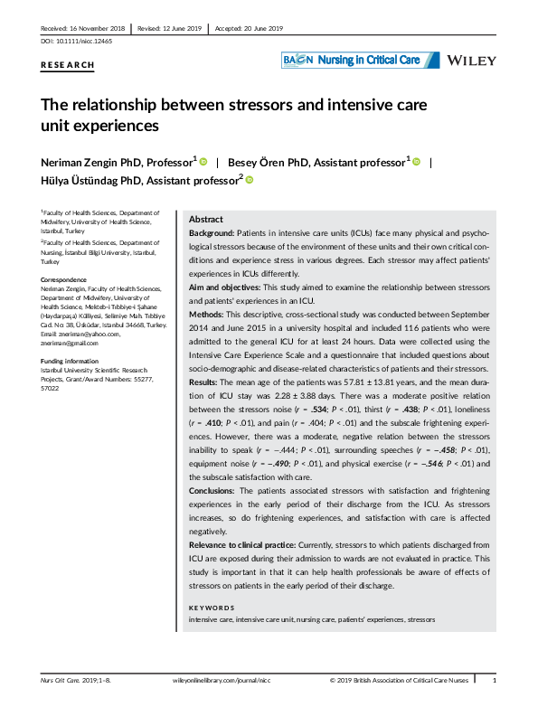 (PDF) The relationship between stressors and intensive care unit ...