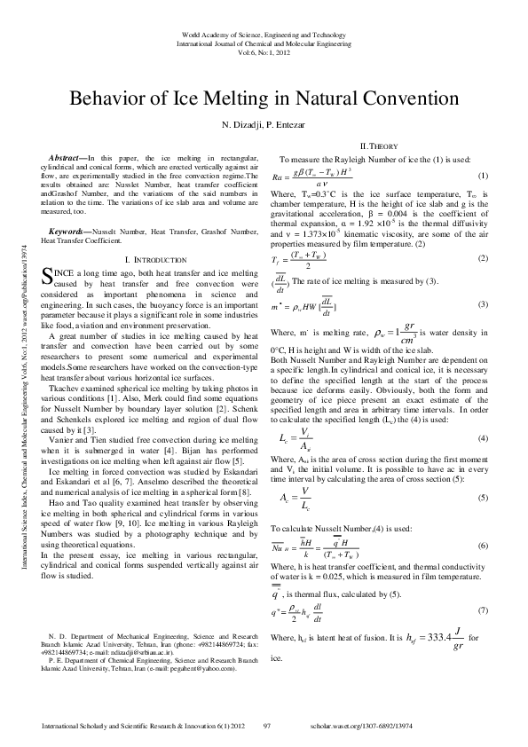 (PDF) Behavior Of Ice Melting In Natural Convention