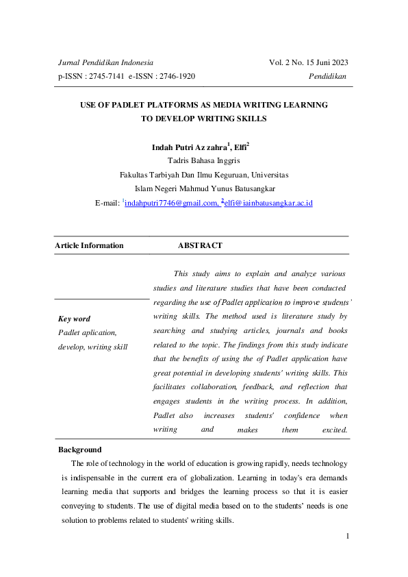 (PDF) USE OF PADLET PLATFORMS AS MEDIA WRITING LEARNING TO DEVELOP ...