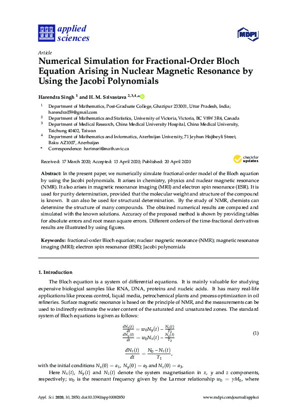 (PDF) Numerical Simulation for Fractional-Order Bloch Equation Arising ...