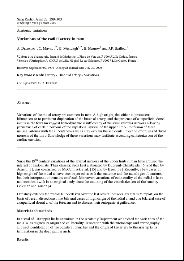 (PDF) Variations of the radial artery in man