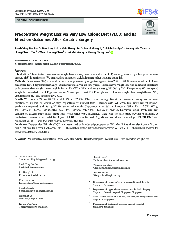 (PDF) Preoperative Weight Loss via Very Low Caloric Diet (VLCD) and Its ...
