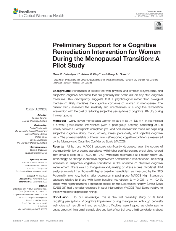 (PDF) Preliminary Support for a Cognitive Remediation Intervention for ...